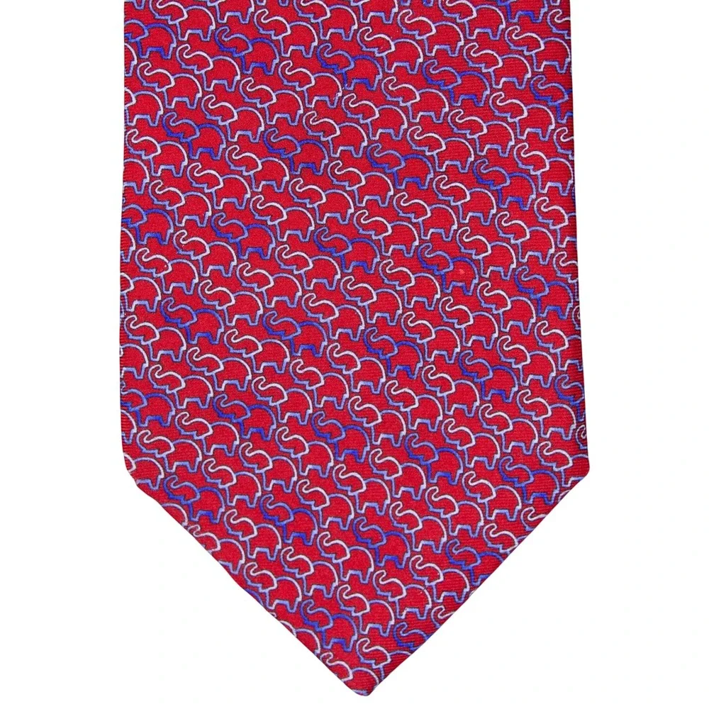 Brooks Brothers Mens Red Elephant Silk Necktie Novelty Pattern Made in USA‎
